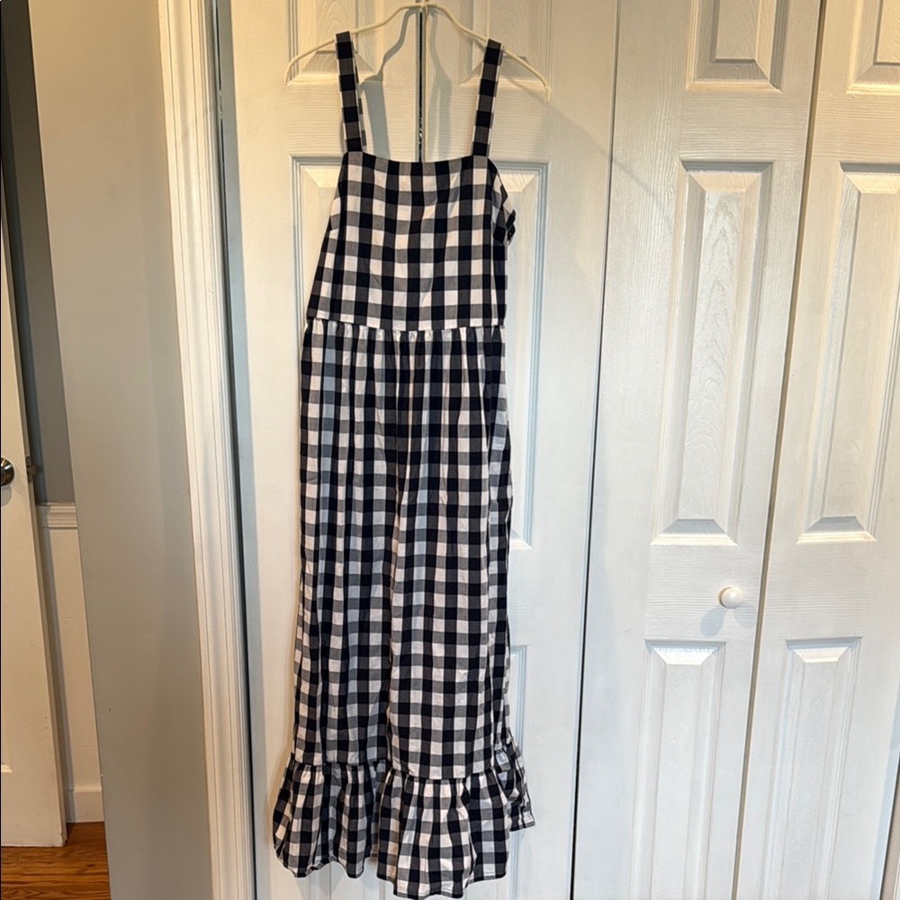 J. Crew Black and White Ruffled Maxi Sundress